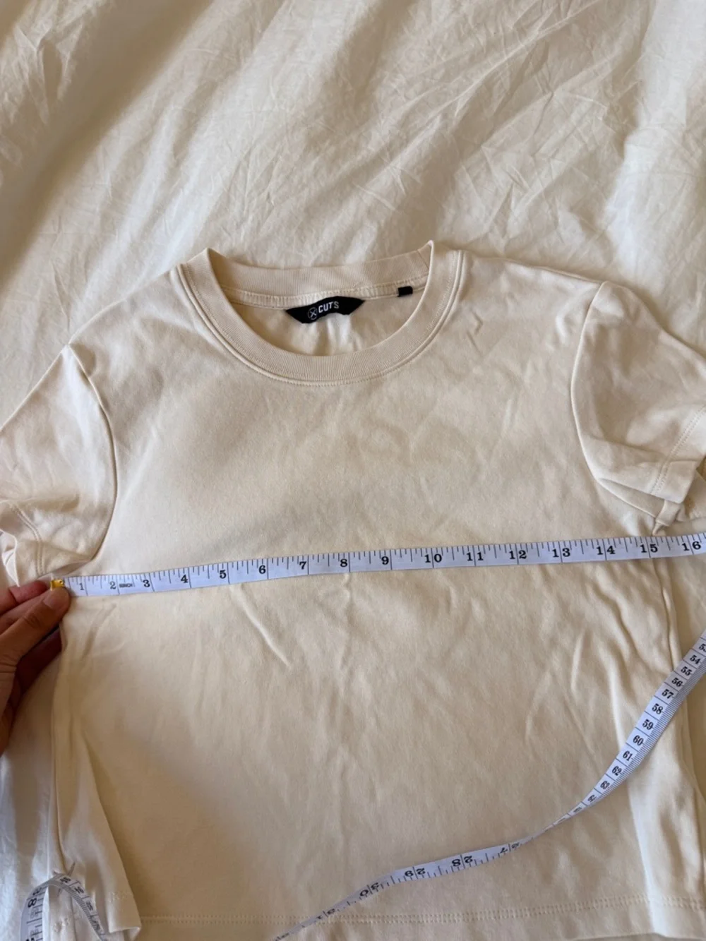 Cuts Clothing Cropped Tee in Soft Cream - Picture 5 of 6